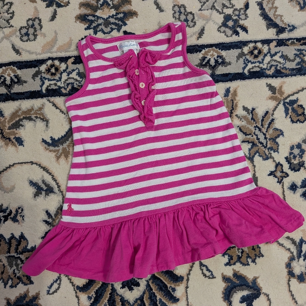 Ralph Lauren Fuchsia & White Striped Ruffle Tank